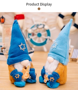Hanukkah gnomes set featuring Menorah and Dreidel details with blue felt hats