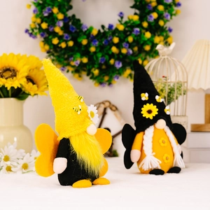 Bee-themed gnome plush set with sunflower details for spring and summer home decoration