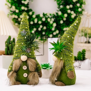 Knitted green gnome plush ornaments with artificial succulent plants on hats