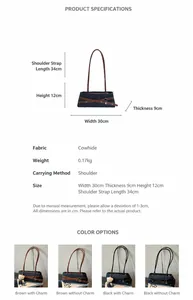 Detailed size specifications of the vintage denim shoulder bag with strap measurements