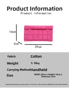 Detailed size chart for quilted rose red cotton clutch bag measuring 29x16x5cm