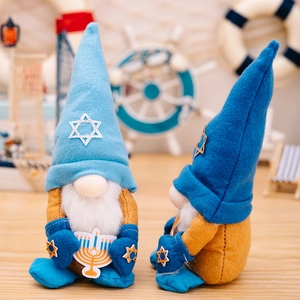 Set of 2 Hanukkah Swedish Tomte gnomes with Star of David and Menorah decorations