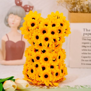 Artistic sunflower bear figurine with bright yellow petals for cozy home garden decor