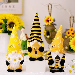 Bumblebee Day Gnome Plush Doll Flannel Handmade Sunflower Bee Striped Swedish Tomte Ornament Desktop Home Party Decoration