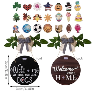 Detail view of double-sided welcome sign with 21 seasonal DIY interchangeable ornaments