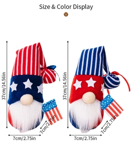 Size display of 37cm patriotic gnomes with American flags and knit star hats