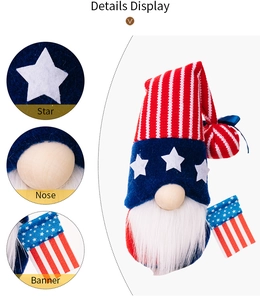 Detailed view of patriotic 4th of July gnome showing star pattern and mini US flag