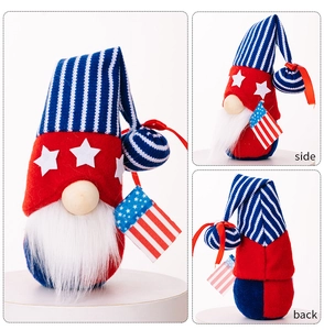 Detail view of Independence Day gnome showing front, side and back with US flag