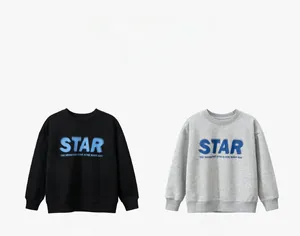 Sweatshirts enfants à manches longues en noir et gris chiné avec imprimé étoile