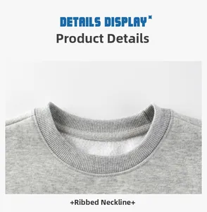Détail du sweat-shirt gris avec encolure côtelée et doublure en polaire blanche