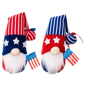 Patriotic 4th of July gnomes set with knit stars and stripes hats for festive decor