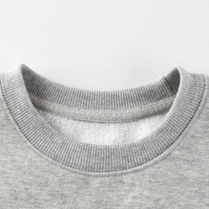 Sweat-shirt gris pour enfants avec col ras du cou, bord-côte et doublure polaire