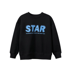 Sweatshirt enfant noir à manches longues avec imprimé STAR bleu dégradé et bords-côtes