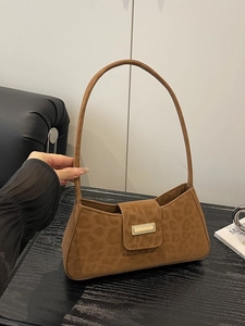 Leopardenmuster Baguette Schultertasche Damen Beflockte Samtoptik PU Leder Unterachseltasche Vintage Mode Metallschnalle