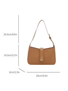 Sac bandoulière vintage marron en similicuir avec fermoir doré et taille 24x14,5x6cm