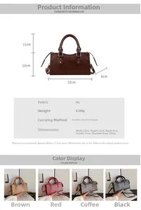 Detailed dimension guide and color options for the studded chic moto handbag