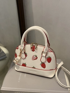 Borsa a Tracolla da Donna alla Moda con Stampa di Fragole Borsa a Conchiglia in Pelle PU con Tracolla Regolabile