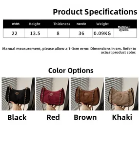 Detailed size chart for the minimalist underarm bag with four color options shown