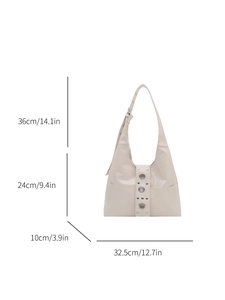 Fashionable creamy white soft leather underarm tote bag with metal eyelet details