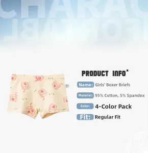 Detail of girls' cotton boxer briefs featuring pink strawberry juice print and a bow