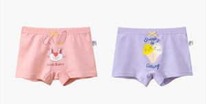 Detail of pink and purple cotton girls boxer briefs with cute rabbit and ice cream prints