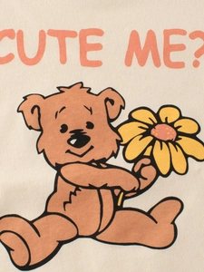Toddler cotton T-shirt featuring a cute cartoon bear with sunflower and text print