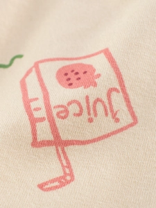Girl's beige cotton boxer briefs featuring cute pink strawberry juice illustration prints