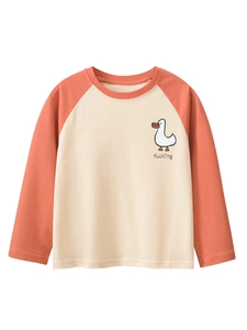 T-Shirt À Manches Longues Pour Enfants Filles Garçons En Coton Raglan Imprimé Caneton Col Rond Printemps Casual