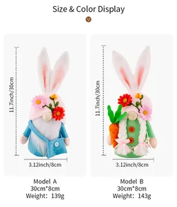 Tableau des tailles pour gnomes de Pâques avec dimensions et poids des deux modèles