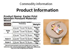 Detailed size chart for Easter wooden gnome ornaments with weight and dimension data