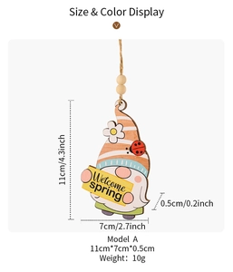 Easter gnome wooden pendant with Welcome Spring sign and dimensions 11x7x0.5cm