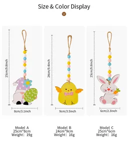 Easter wooden ornaments size chart showing bunny and chick bead decorations dimensions