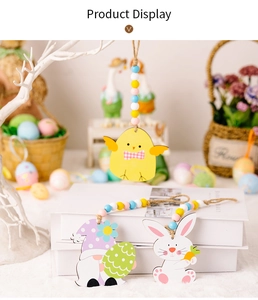 Easter wooden ornaments set featuring rabbits, chicks and gnomes with colorful beads