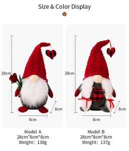 Size and weight details for red knitted Valentine's Gnomes with heart and rose