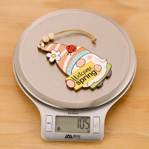 Lightweight Easter gnome wood ornament weighing 10.5g with Welcome Spring plaque