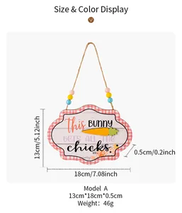 Detailed size chart for Easter wooden hanging sign with colorful beads and bunny lettering
