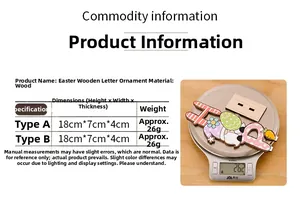 Detailed view of 18cm wood Easter HOP ornament dimensions and weight on electronic scale