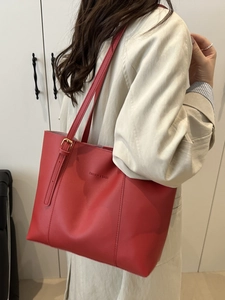 Grande borsa tote in pelle rossa con scritta, borsa a spalla minimalista da pendolare