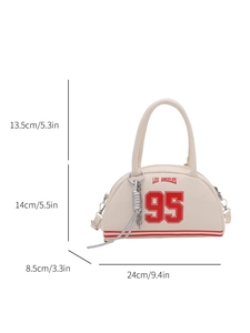 Chic cream crescent underarm bag with Los Angeles print and sporty red stripes