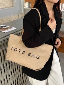 Sac fourre-tout en toile kaki avec imprimé TOTE BAG pour le quotidien et le style décontracté