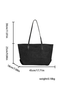 Sac fourre-tout noir rétro avec logo embossé et dimensions 45cm x 25cm en haute qualité