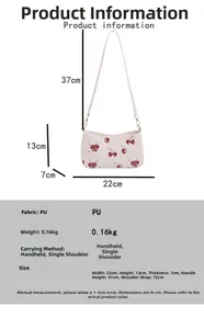 Detailed size specifications and measurements for the cherry print white PU shoulder bag