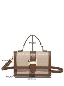 Fashionable textured square handbag with geometric pattern and dimension markings