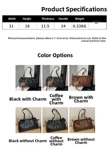 Size chart showing dimensions for a vintage PU leather tote bag with 31x18x11.5cm specs