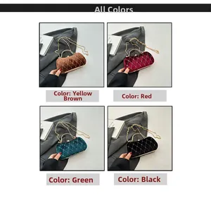 Quilted velvet evening bags in four colors with diamond accents and metal handles