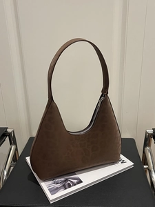 Leopard Print Hobo Shoulder Bag PU Leather Suede Texture Half Moon Underarm Handbag Zipper Minimalist Casual Fashion Women