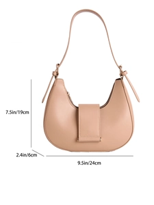 Chic khaki faux leather crescent hobo shoulder bag with zipper and size dimensions