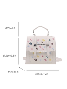 Mini sac à dos blanc en cuir PU avec motifs étoiles colorées et poignée sur le dessus