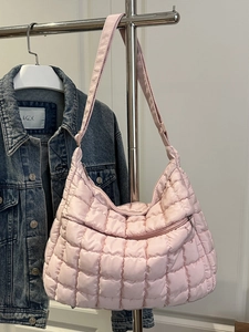 Fashion Quilted Puffer Shoulder Bag For Women Large Capacity Solid Color Padded Crossbody Bag Casual Daily Commute Tote Handbag