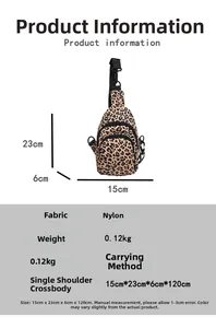Tableau des tailles détaillé pour sac banane léopard en nylon avec sangle 120cm